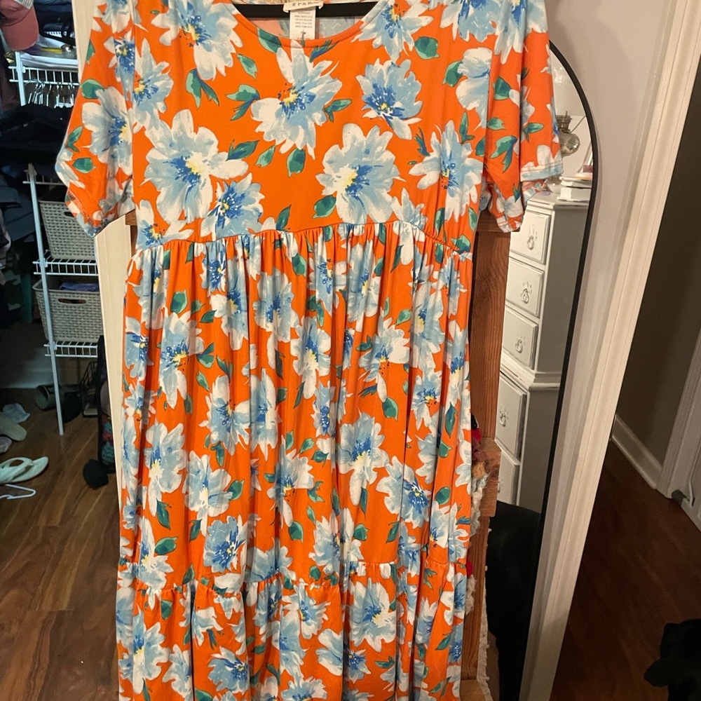 Orange and Blue Flutter Sleeve Maxi Sundress
